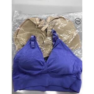 Rhonda shear ribbed rose size 1X 2 pack wirefree bras new from HSN